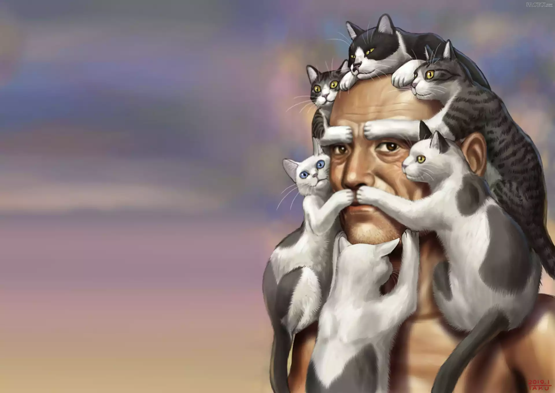 Art, Mężczyzna, Koty